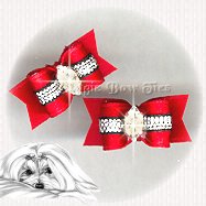Maltese Pairs Dog Bow- Marquise Diamond SLF Red