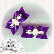 Maltese Pairs Dog Bow- Marquise Diamond SLF Royal Purple