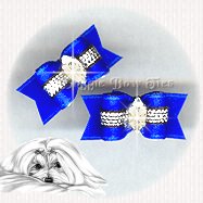 Maltese Pairs Dog Bow- Marquise Diamond SLF Ultra Blue