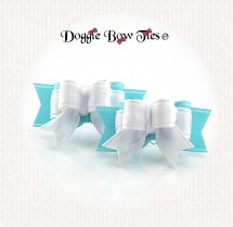 Dog Bow-Micro Tiny Ties Maltese Pairs, White and Aqua