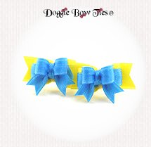Dog Bows-Maltese Pairs, Micro Tiny Ties, Lemon and baby Blue