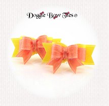 Dog Bow-Micro Tiny Ties Maltese Pairs, Peach and Lemon Yellow