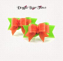 Dog Bows-Maltese Pairs, Micro Tiny Ties, Lime and Apricot