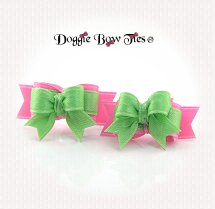 Dog Bow-Micro Tiny Ties Maltese Pairs, Apple Green and Pink