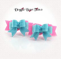 Dog Bow-Micro Tiny Ties Maltese Pairs, Aqua and Pink