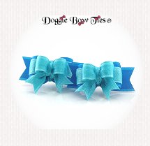 Dog Bows-Maltese Pairs, Micro Tiny Ties, Turquoise and Aqua