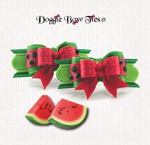 Dog Bows-Maltese Pairs, Micro Tiny Ties, Watermelon