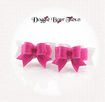 Dog Bow-Micro Tiny Ties Maltese Pairs, Hot Pink and White