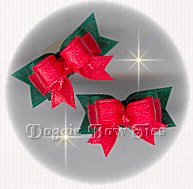 Maltese Pairs Dog Bow-Micro Tiny Ties, Red on Emerald
