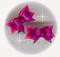 Maltese Pairs Dog Bow-Micro Tiny Ties, BOB Purple on Hot Pink