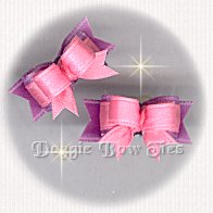 Maltese Pairs Dog Bow-Micro Tiny Ties, Pink on Lilac