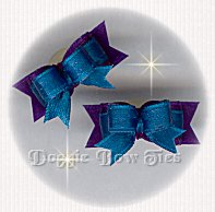 Maltese Pairs Dog Bow-Micro Tiny Ties, Teal on Regal Purple