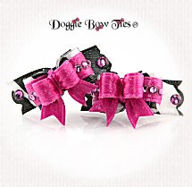 Dog Bow-Maltese, Micro Tiny Ties Zebra w/Hot Pink