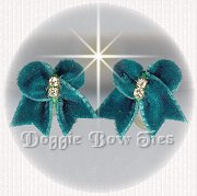 Maltese Pairs Dog Bow- Velvet Pairs, EMERALD GREEN