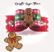 Dog Bow-Puppy SL, Christmas Gingham Gingerbread Boy