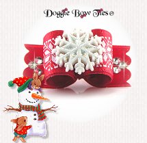 Dog Bow-Puppy SL, Christmas Red Snowflake