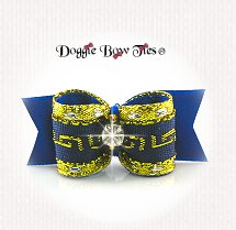 Dog Bow-SL, Fancy, Navy Blue and Gold