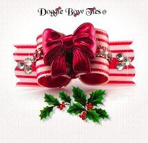 Dog Bow, SL Puppy Size-Christmas Candy Cane, Red Bow