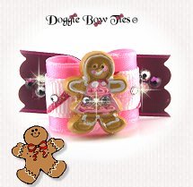 Dog Bow-Tiny Ties, Holiday Christmas, Gingerbread Pink and Rosewood