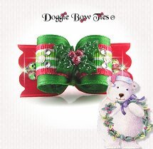 Dog Bow-Tiny Ties, Holiday Christmas, Red, Kelly, Holly Stripe