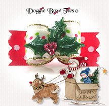 Dog Bow-Tiny Ties, Holiday Christmas, Swiss Dot Holly