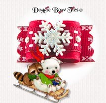Dog Bow-Tiny Ties, Holiday Christmas, Red Snowflake