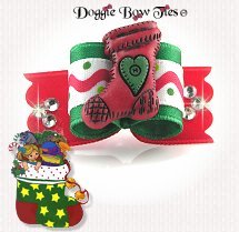 Dog Bow-Tiny Ties, Holiday Christmas, Red Stocking