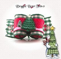 Dog Bow-Tiny Ties, Holiday Christmas, Hunter Gingham, Tree