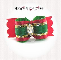 Dog Bow-Puppy SL, Christmas, Red and Green with Crystal Marquis