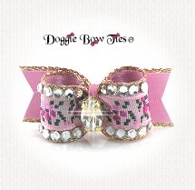 Dog Bow-SL, Embroidered Rose, Crystal, Mauve