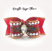 Dog Bow-SL, Embroidered Rose, Crystal, Red