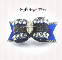 Dog Bow-SL, Embroidered Rose, Crystal, Royal Blue