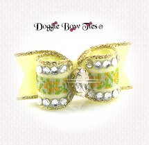 Dog Bow-SL, Embroidered Rose, Crystal, Pastel Yellow