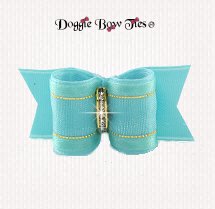 Dog Bow-Puppy Single Loop, Organza Gold Thread, Aqua