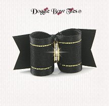 Dog Bow-Puppy Single Loop, Organza Gold Thread, Black