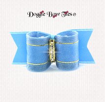 Dog Bow-Puppy Single Loop, Organza Gold Thread, Blue