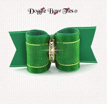 Dog Bow-Puppy Single Loop, Organza Gold Thread, Emerald Green