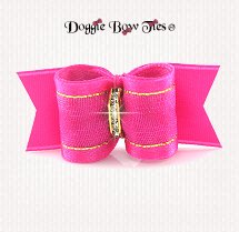 Dog Bow-Puppy Single Loop, Organza Gold Thread, Hot Pink