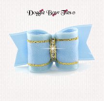 Dog Bow-Puppy Single Loop, Organza Gold Thread, Light Blue