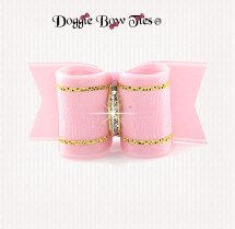 Dog Bow-Puppy Single Loop, Organza Gold Thread, Light Pink