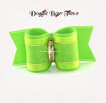 Dog Bow-Puppy Single Loop, Organza Gold Thread, Lime Green