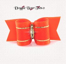 Dog Bow-Puppy Single Loop, Organza Gold Thread, Orange