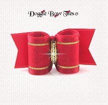 Dog Bow-Puppy Single Loop, Organza Gold Thread, Red