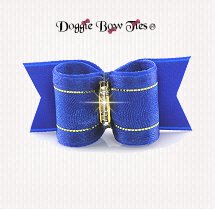 Dog Bow-Puppy Single Loop, Organza Gold Thread, Royal Blue