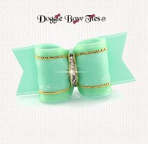 Dog Bow-Puppy Single Loop, Organza Gold Thread, Seafoam