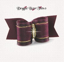 Dog Bow-Puppy Single Loop, Organza Gold Thread, Wine