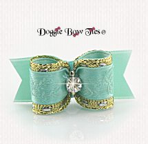 Dog Bow-SL Fancy Rose Satin-Seafoam