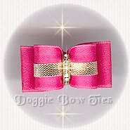 Dog Bow-Puppy Size,Gold and Hot Pink Satin