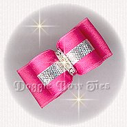 Dog Bow-Puppy Size,Silver and Hot Pink Satin