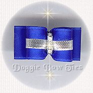 Dog Bow-Puppy Size,Silver and Ultra Blue Satin